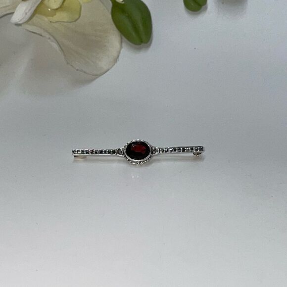 Sterling Silver with Genuine Garnet Brooch - Picture 2 of 4